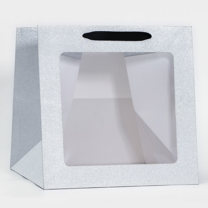 Пакет подарочный новогодний крафт с квадратным дном и окном, 30 х 30 х 30 см.