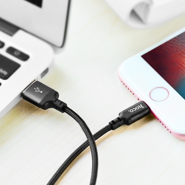Кабель Hoco X14, Lightning - USB, 2.4 А, 1 м, быстрая зарядка, оплётка нейлон, чёрный Кабель Hoco X14, Lightning - USB, 2.4 А, 1 м, быстрая зарядка, оплётка нейлон, чёрный