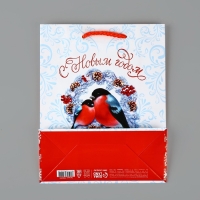 Пакет подарочный новогодний ламинированный &laquo;С Новым годом&raquo;, снегири, MS 18 х 23 х 8 см, Новый год