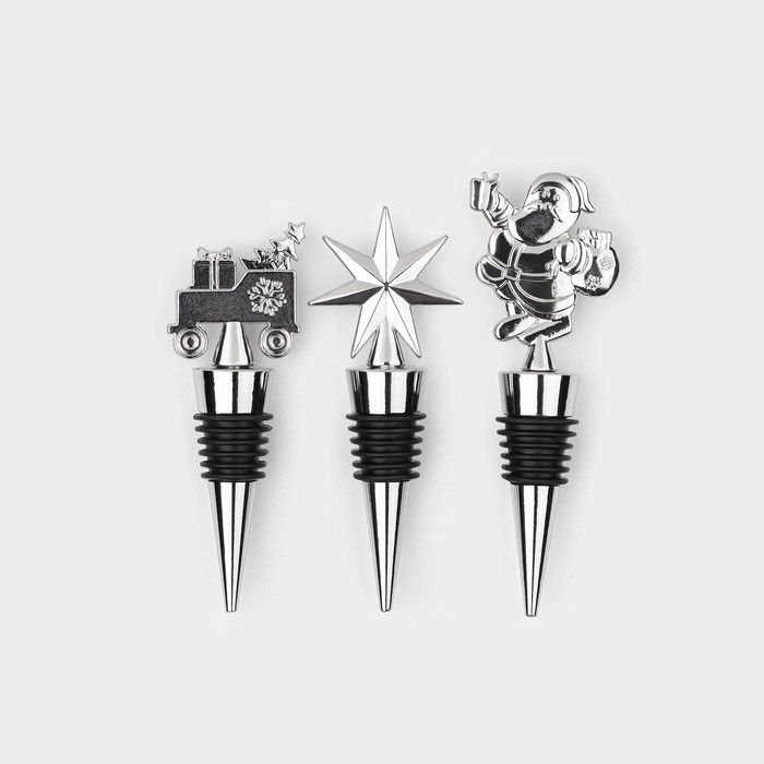 Набор пробок для бутылок Доляна &laquo;Новогодний&raquo;, 3 шт, цвет серебристый