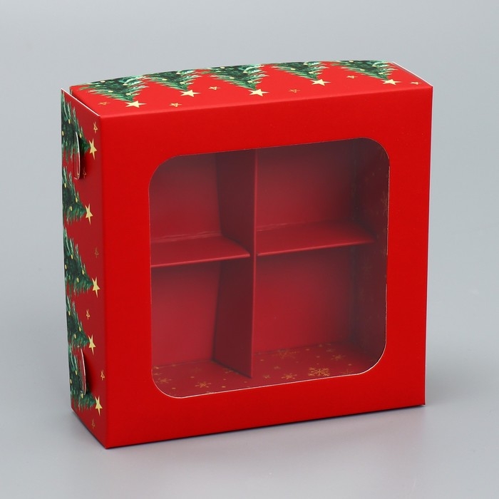 Коробка под 4 конфеты &laquo;С Новым годом!&raquo;, ёлочки, 10.5 х 10.5 х 3.5 см, Новый год