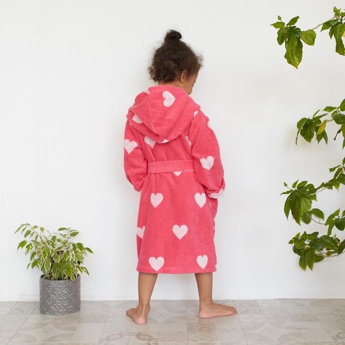 Халат махровый детский Крошка Я &laquo;Сердечки&raquo; размер 28, цвет розовый, 100% хлопок 360 г/м2