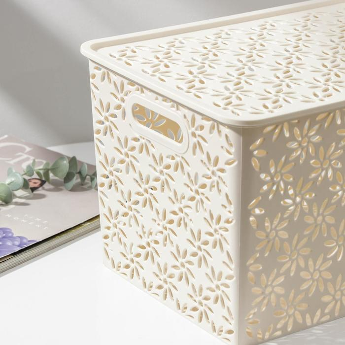 Корзина для хранения с крышкой &laquo;Ромашки&raquo;, 14 л, 35,5&times;24,5&times;20,5 см, цвет слоновая кость