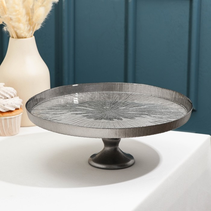 Блюдо сервировочное для торта &laquo;Кувшинка&raquo;, d=28 см, на ножке, цвет серебряный