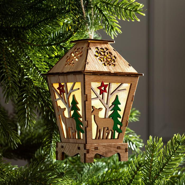 Ёлочная игрушка &laquo;Фонарь с оленем&raquo;, от батареек, свечение тёплое белое