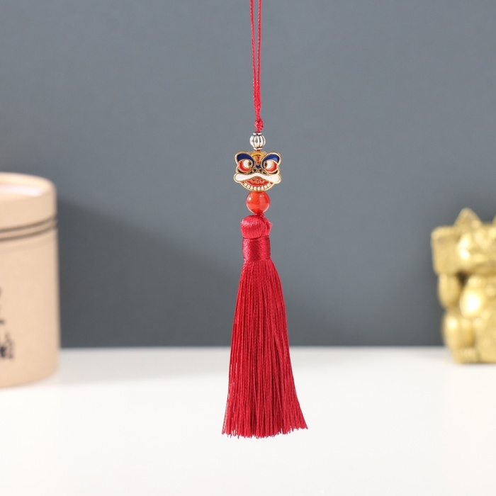 Подвеска текстиль, металл Подвеска текстиль, металл "Китайский лев" бордовая 1х1,2х10 см