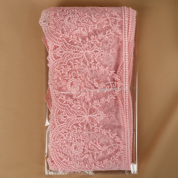 Кружево на сетке, 145 мм &times; 11 &plusmn; 1 м, цвет нежно-розовый