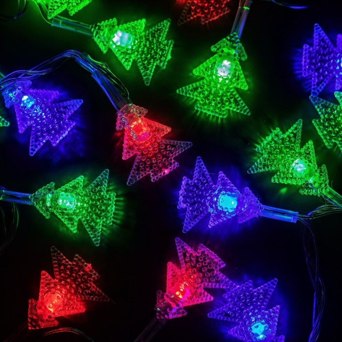 Гирлянда «Нить» 5 м с насадками «Ёлка в крапинку», IP20, прозрачная нить, 20 LED, свечение мульти (RG/RB), мигание, 220 В Гирлянда «Нить» 5 м с насадками «Ёлка в крапинку», IP20, прозрачная нить, 20 LED, свечение мульти (RG/RB), мигание, 220 В