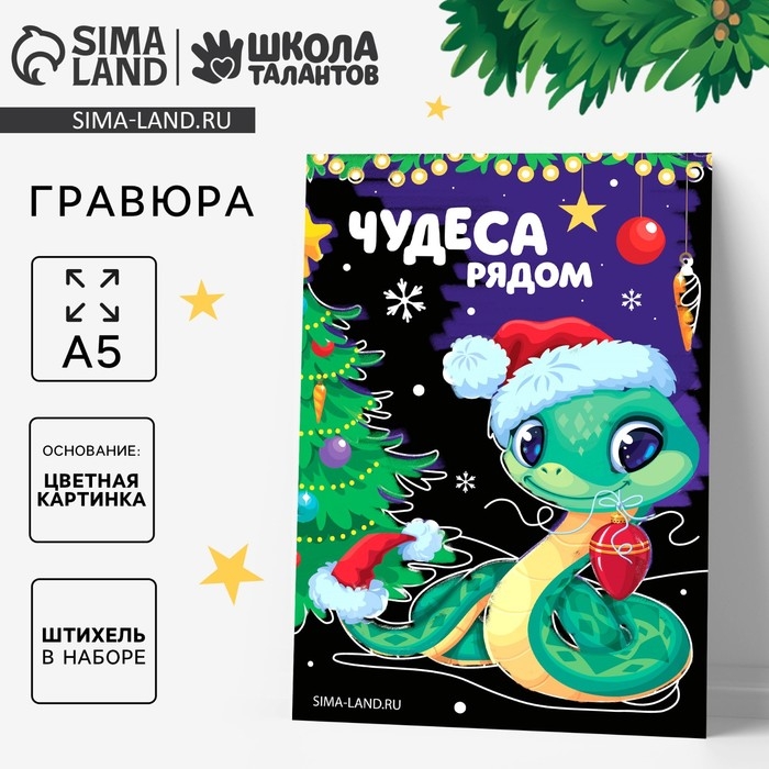 Гравюра на новый год &laquo;Чудеса рядом&raquo;, с цветным эффектом, А5