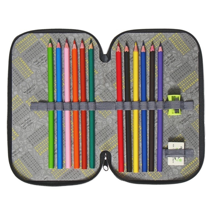 Пенал 2 секции, 125 х 205 мм, с наполнением 23 предмета, Calligrata Пенал 2 секции, 125 х 205 мм, с наполнением 23 предмета, Calligrata "Тачка желтая" ламинированный картон, 30П26/2/set