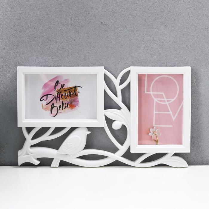 Фоторамка пластик на 2 фото 10х15 см Фоторамка пластик на 2 фото 10х15 см "Птица счастья" белая 21х35 см