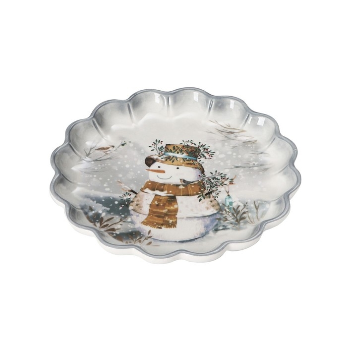 Блюдо сервировочное Доляна «Рождественский снеговик», d=20 см, цвет белый Блюдо сервировочное Доляна «Рождественский снеговик», d=20 см, цвет белый