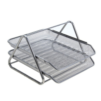 Лоток для бумаг горизонтальный, 2 отделения, металлическая сетка, серый Лоток для бумаг горизонтальный, 2 отделения, металлическая сетка, серый