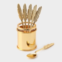 Набор ложек на подставке &laquo;Авалон. Перо&raquo;, 5,5&times;5,5&times;7,5 см, 6 шт, цвет золотой