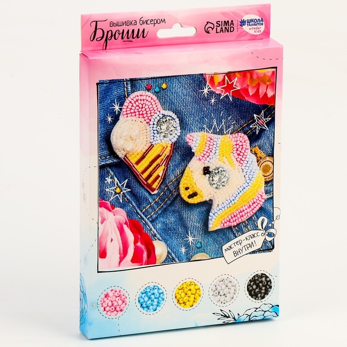 Вышивка бисером. Брошь &laquo;Единорог и мороженое&raquo;, набор для творчестваа