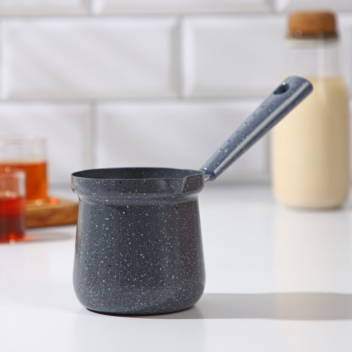 Турка Доляна «Мрамор грэй», 350 мл, d=8 см, 19,5×8,5×12 см, пластиковая ручка, антипригарное покрытие, индукция, цвет серый Турка Доляна «Мрамор грэй», 350 мл, d=8 см, 19,5×8,5×12 см, пластиковая ручка, антипригарное покрытие, индукция, цвет серый