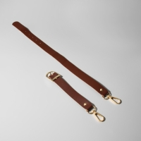 Ручка для сумки из натуральной кожи, регулируемая, с карабинами, 60 &plusmn; 2 см &times; 2,5 см, цвет коричневый/золотой