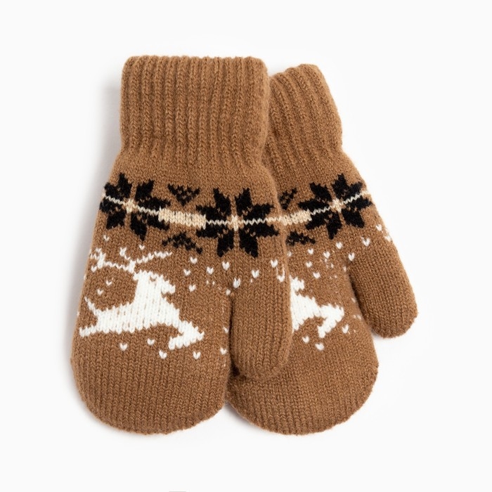 Новый год. Варежки детские, цвет коричневый, размер 14 (4-6 лет) Новый год. Варежки детские, цвет коричневый, размер 14 (4-6 лет)