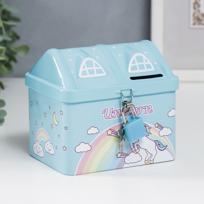 Копилка металл домик Копилка металл домик "Единорог" МИКС 10х9,5х12 см