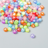 Бусины для творчества пластик "Белые английские буквы" цветные набор 20 гр 0,4х0,7х0,7