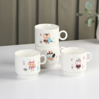 Набор кружек керамических на металлической подставке Доляна &laquo;Совы&raquo;, 4 предмета: 200 мл, рисунок МИКС