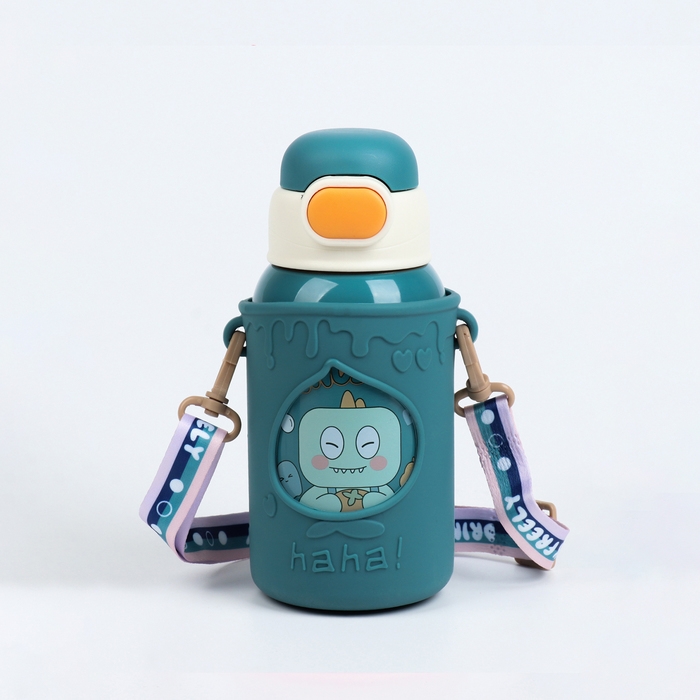 Термос, 500 мл, Детский "Динозавр", с кружкой, два вида крышек, сохраняет тепло до 8 ч