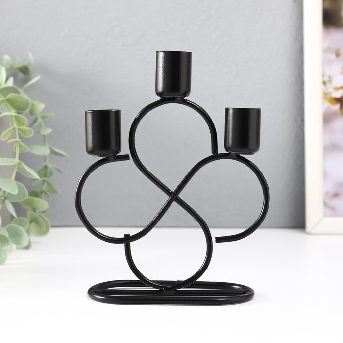 Подсвечник металл на 3 свечи Подсвечник металл на 3 свечи "Завитки" d=2 см чёрный 14х6х16,5 см