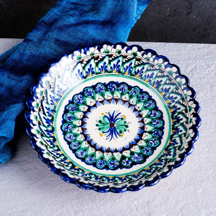 Тарелка Риштанская Керамика Тарелка Риштанская Керамика "Узоры", синяя, глубокая, микс, 20 см