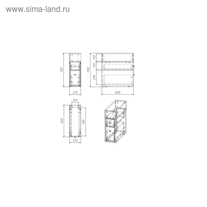 Тумба напольная для ванной комнаты "Вега 2301", 23,2 х 66 х 70 см