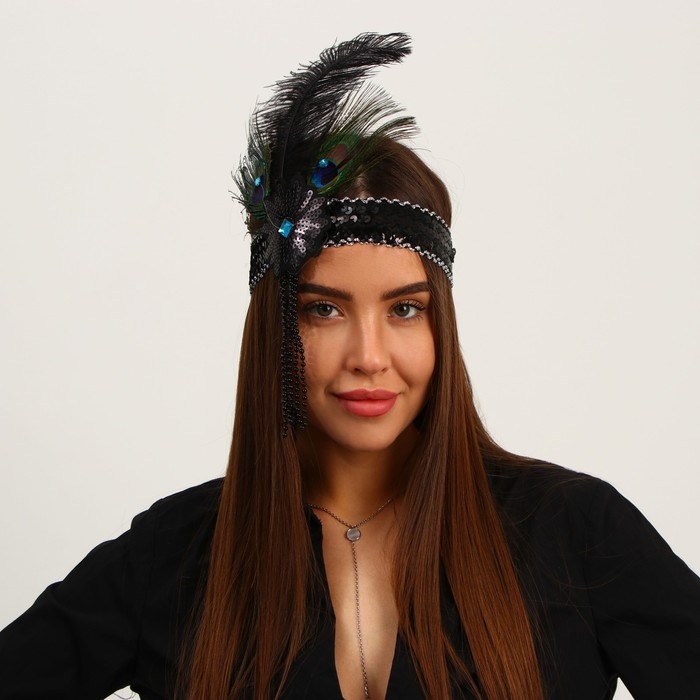 Новогодняя повязка на голову с пером , цвет чёрный, на новый год Новогодняя повязка на голову с пером , цвет чёрный, на новый год