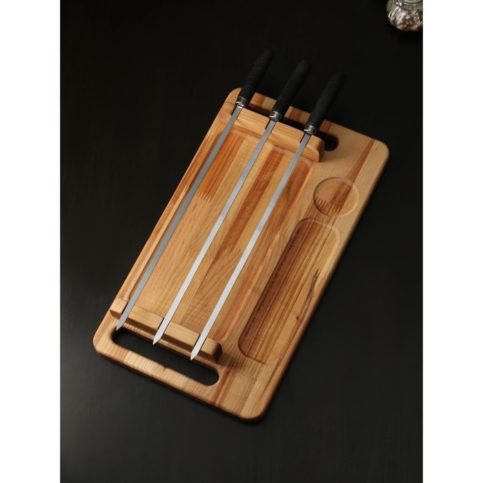 Подарочный набор для подачи шашлыка: доска-тарелка 44&times;24&times;5.5 см, шампур 3 шт, опахало, берёза