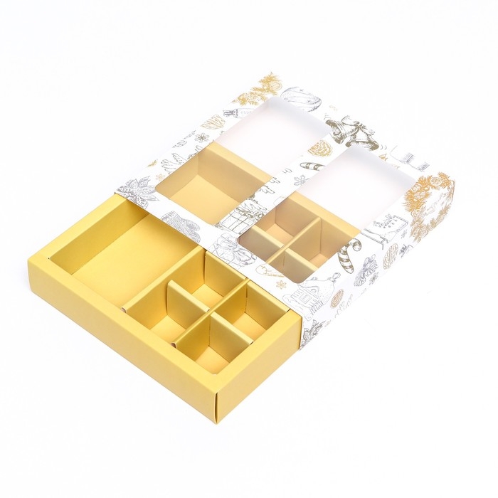 Новый год. Коробка под 8 конфет и шоколад, 17,7х17,7х3,8 см, кондитерская упаковка