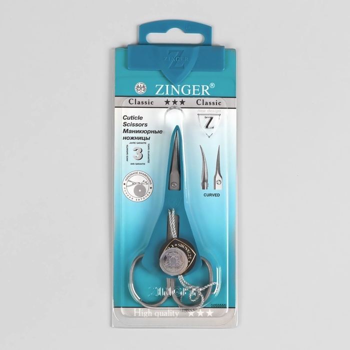 Ножницы маникюрные ZINGER, загнутые, 9,5 см, на блистере, цвет серебристый, В-128-D-SH Ножницы маникюрные ZINGER, загнутые, 9,5 см, на блистере, цвет серебристый, В-128-D-SH