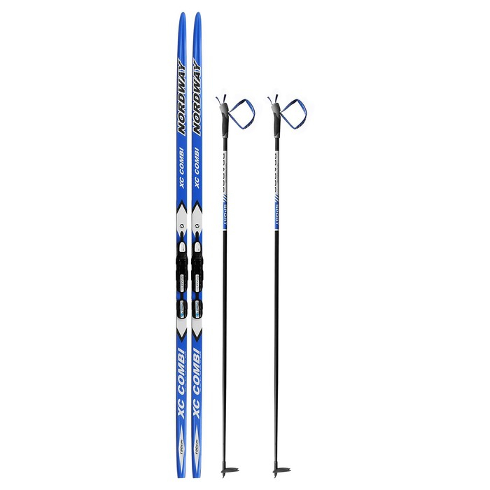 Комплект лыжный: пластиковые лыжи 190 см без насечек, стеклопластиковые палки 150 см, крепления NNN, цвета МИКС Комплект лыжный: пластиковые лыжи 190 см без насечек, стеклопластиковые палки 150 см, крепления NNN, цвета МИКС