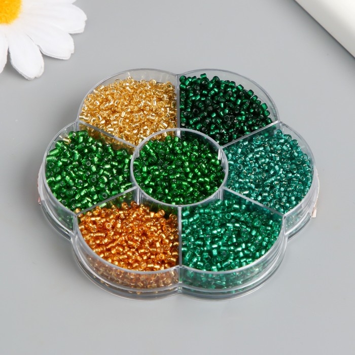 Бисер стекло 12/0 в цветке Бисер стекло 12/0 в цветке "Воздух" цветной прозрачный 7 цветов х 8 гр 8,2х8,2х2 см