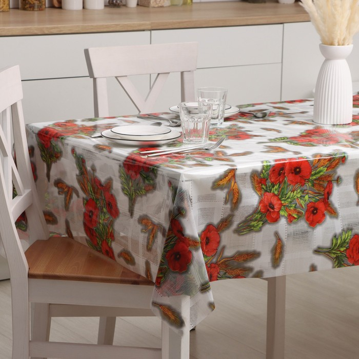 Клеёнка на стол Доляна &laquo;Маки&raquo;, ширина 137 см, толщина 0,08 мм, рулон 30 метров