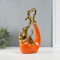 Сувенир керамика "Слоники с сердцем. Абстракция" оранжевый с золотом 7х18,5х25,5 см