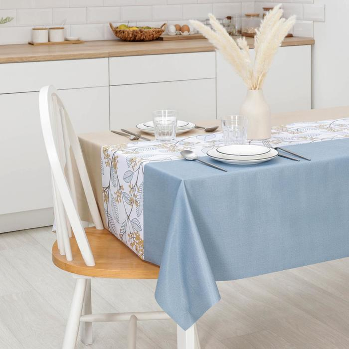 Клеёнка на стол &laquo;Рамен&raquo;, на тканевой основе, ширина 137 см, рулон 20 м, толщина 0,25 мм, цвет голубой