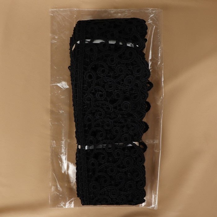 Кружево гипюровое, 78 мм &times; 11 &plusmn; 1 м, цвет чёрный