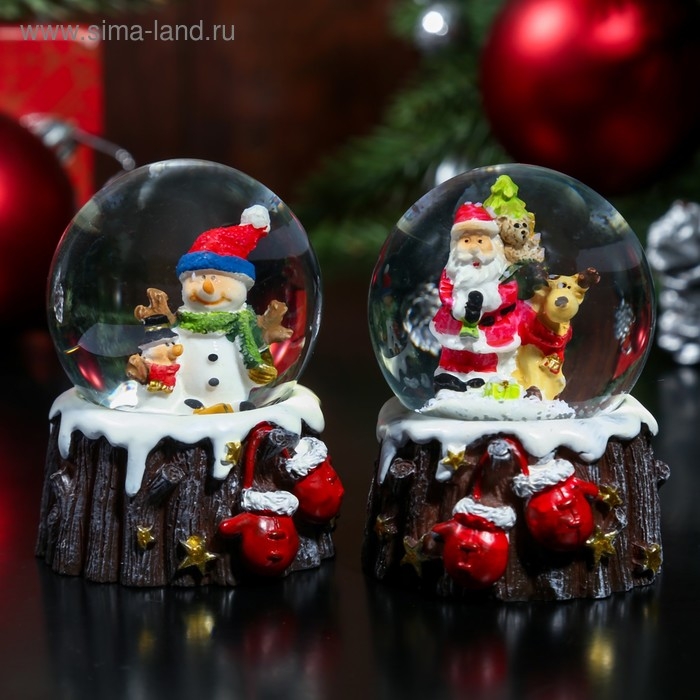 Сувенир полистоун водяной шар Сувенир полистоун водяной шар "Дед Мороз/Снеговик с варежками" МИКС 6,5х4,5х4,5 см