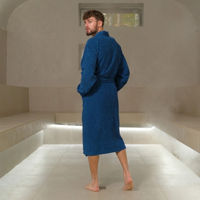 Халат махровый мужской &laquo;Глава семьи&raquo;, размер 52-54, цвет синий