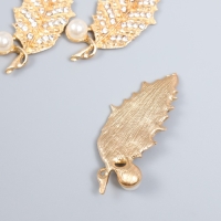 Декор для творчества металл, пластик "Листик с жемчужинкой и стразами" золото 5,5х2,2 см Декор для творчества металл, пластик "Листик с жемчужинкой и стразами" золото 5,5х2,2 см