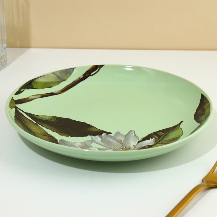 Тарелка керамическая Lemon flowers, 22.5 см, цвет зелёный Тарелка керамическая Lemon flowers, 22.5 см, цвет зелёный