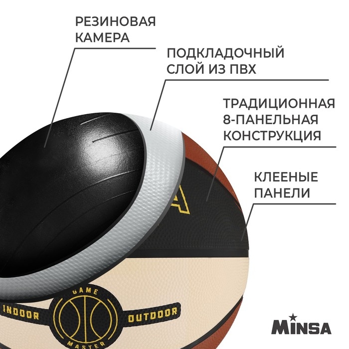 Мяч баскетбольный MINSA, клееный, 8 панелей, р. 7, PVC, резиновая камера Мяч баскетбольный MINSA, клееный, 8 панелей, р. 7, PVC, резиновая камера