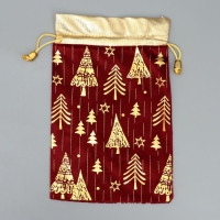 Мешочек подарочный плюш &laquo;Подарок для души&raquo;, ёлки, тиснение, 16 х 24 см +/- 1.5 см, Новый год