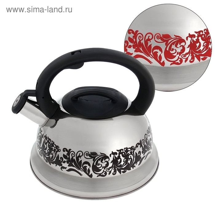 Чайник со свистком из нержавеющей стали Доляна &laquo;Расцвет&raquo;, 2,8 л, фиксированная ручка, с индикатором нагрева