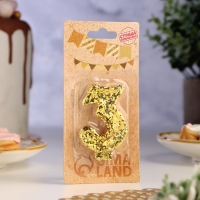 Свеча в торт &laquo;Блестки&raquo;, цифра "3", золото, 6.5х4