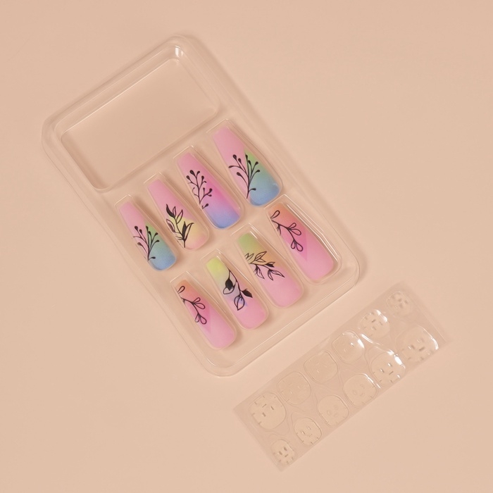 Накладные ногти «Веточки», 12 шт, с клеевыми пластинами, форма балерина, разноцветные Накладные ногти «Веточки», 12 шт, с клеевыми пластинами, форма балерина, разноцветные