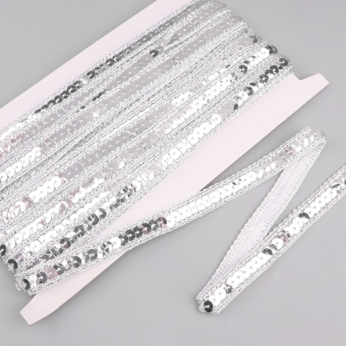 Тесьма декоративная с пайетками, 12 мм, 9 ± 0,5 м, цвет серебряный Тесьма декоративная с пайетками, 12 мм, 9 ± 0,5 м, цвет серебряный