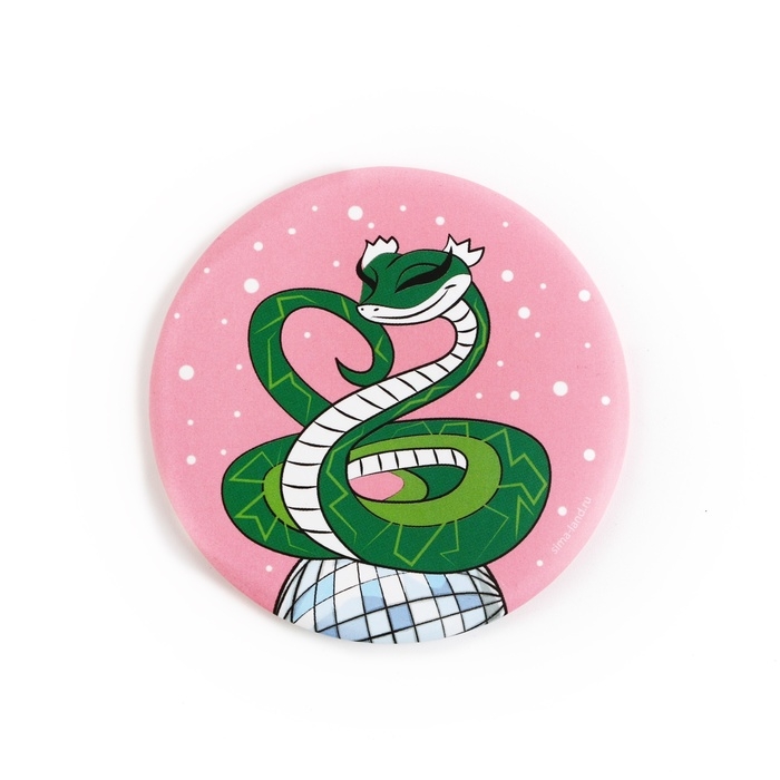Зеркало карманное новогоднее &laquo;Новый год: Зеленая змейка&raquo;, диам.7 см